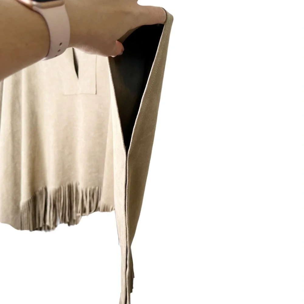 Karen Kane Faux Suede Tan Fringe Cape Large - Picture 7 of 12